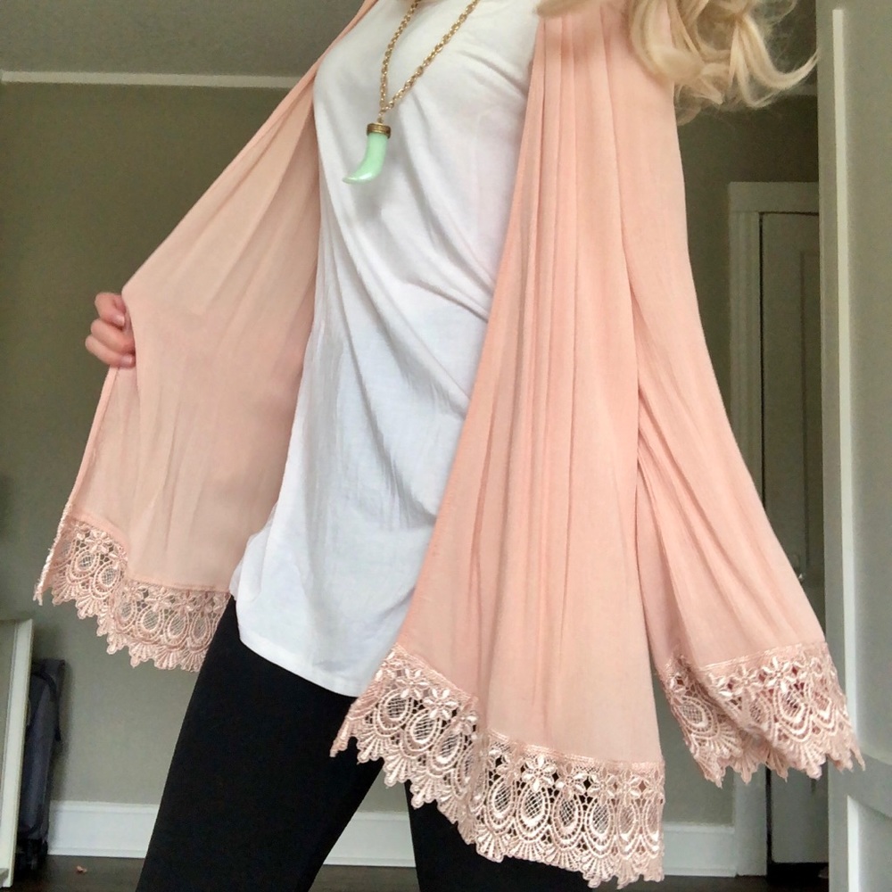 Dusty Rose Lace Trim Cardigan